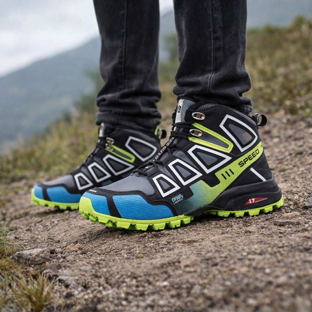 OrthoTrekking Pro Wanderschuhe auf einem Kiesweg im Gelände